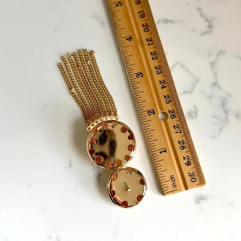 2/$30🌵 Gold Ribbed Circle Metal Long Tassel Chain Earrings Boho Jewelry Gift NEW